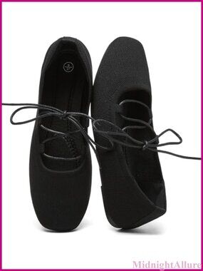 Lace Up Ballet Flats Square Toe Memory Foam Foldable Casual Shoes